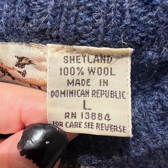 Highlands Shetland 100% Wool Blue White Diamond Sweater - Large - Picture 2 of 7